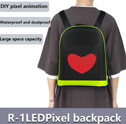 LED display backpack R1 motorcycle backpack with customizable programmable smart light-up digital display