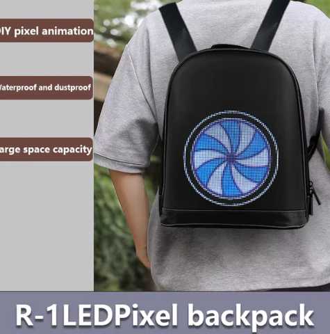 LED display backpack R1 motorcycle backpack with customizable programmable smart light-up digital display