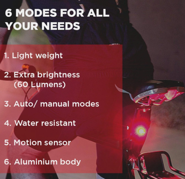 Spartan Smart Bicycle Taillight Rechargeable